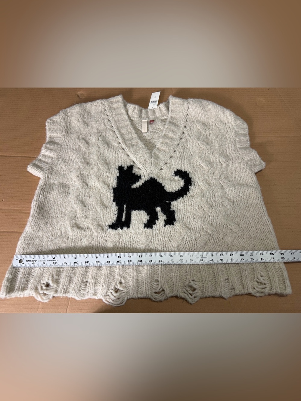 Anthropologie Sweater Vest Black Cat Cable Knit Chunky Wool Eclectic Grandpa - Picture 14 of 15